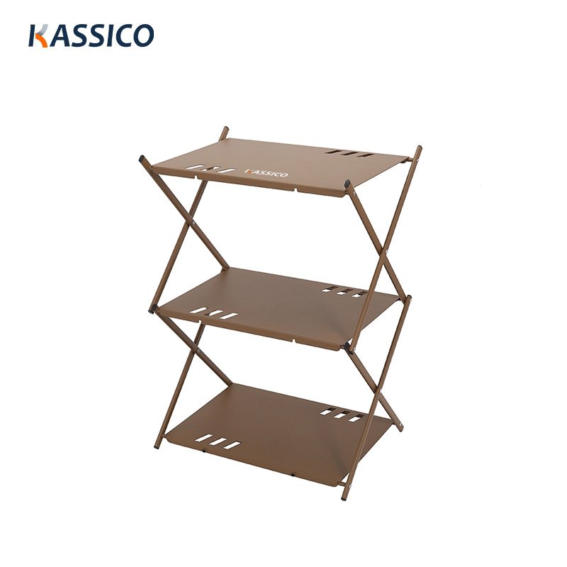 3-lagiges Aluminium-Camping-Klappregal und -Tisch