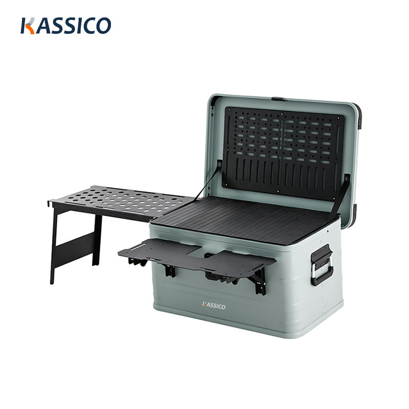 50L Camping-Küchenbox aus Aluminium mit Klapptisch und Seitenwand
