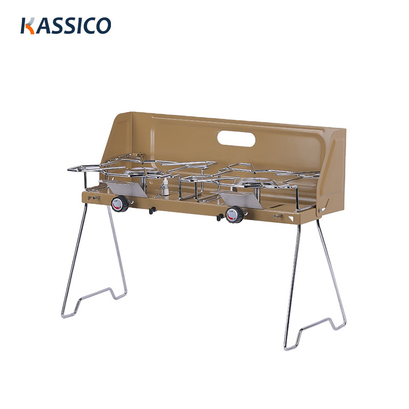 2 Brenner Faltbarer Stand Camping Gaskocher mit Windschutzscheibe