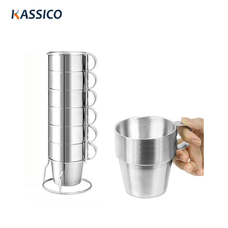 6 Stück 10oz Kaffeebecher aus Edelstahl, doppelt isolierte Vakuum-Trinkbecher mit Griff