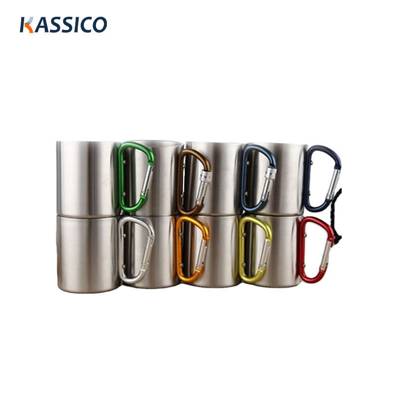 200/300ml doppelwandige Camping Wasserbecher Kaffeebecher mit Karabiner Griff