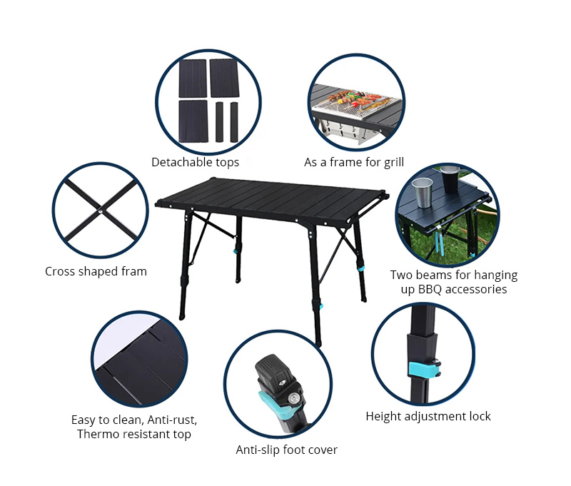 Tragbarer schwarzer IGT-Picknicktisch für Outdoor-Camping-Grillgarten