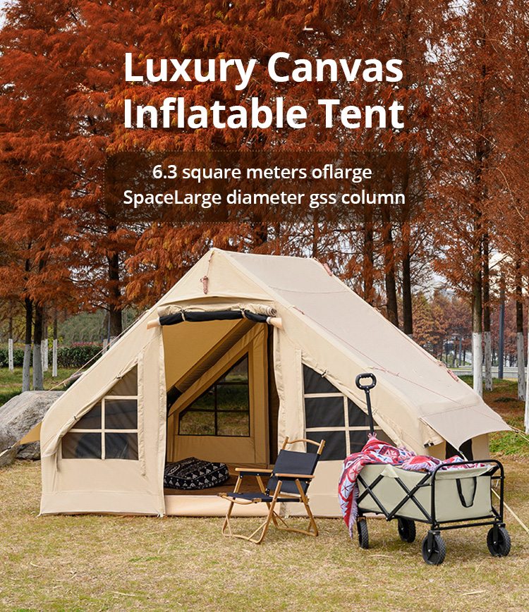 6.3/12㎡ Glamping Luxus-Aufblaszelt aus Segeltuch mit Luftmast