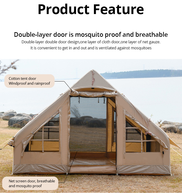 6.3/12㎡ Glamping Luxus-Aufblaszelt aus Segeltuch mit Luftmast