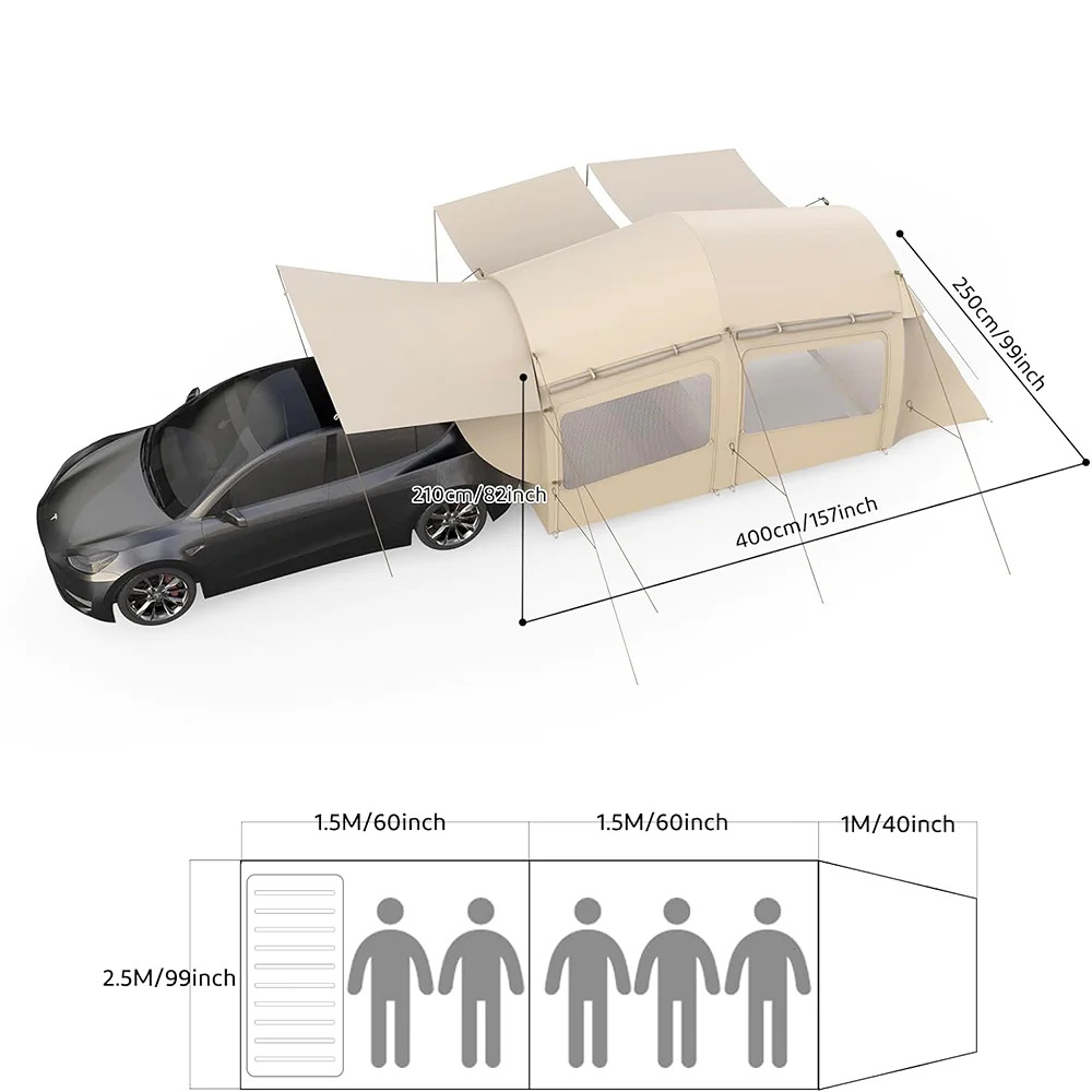 Aufblasbares SUV-Auto-Heckzelt aus Segeltuch mit zwei Räumen
