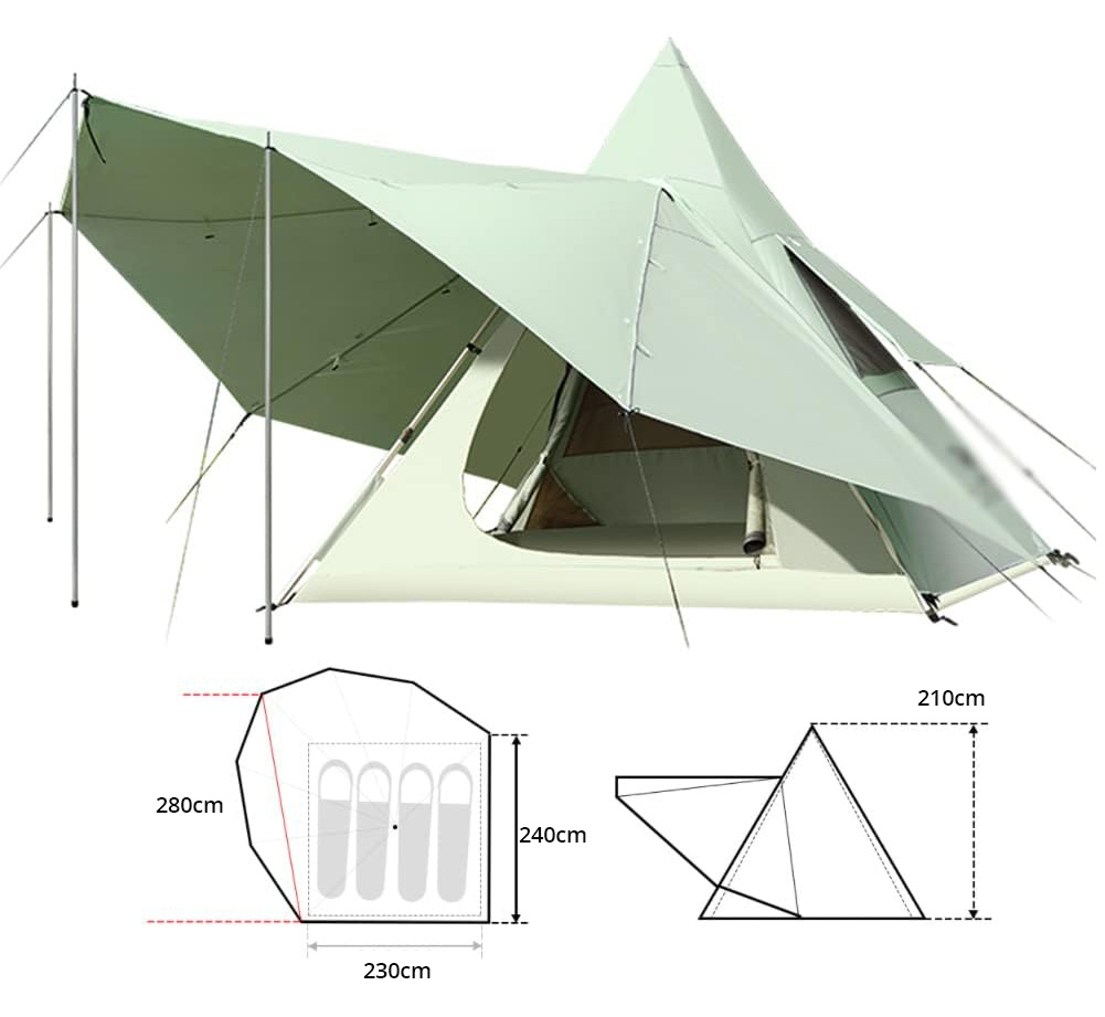 Doppellagiges Camping-Tipi-Zelt mit Baldachin für Reisen, Picknick, Festival