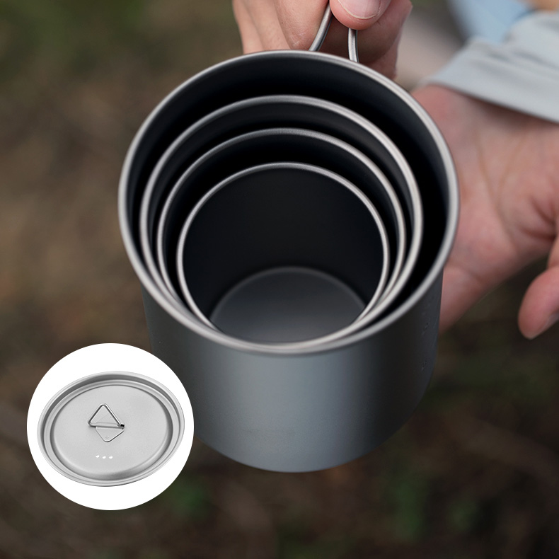 Ultraleichter Becher aus Titan in Lebensmittelqualität mit Klappgriff und Deckel für Camping- und Outdoor-Becher aus Titan