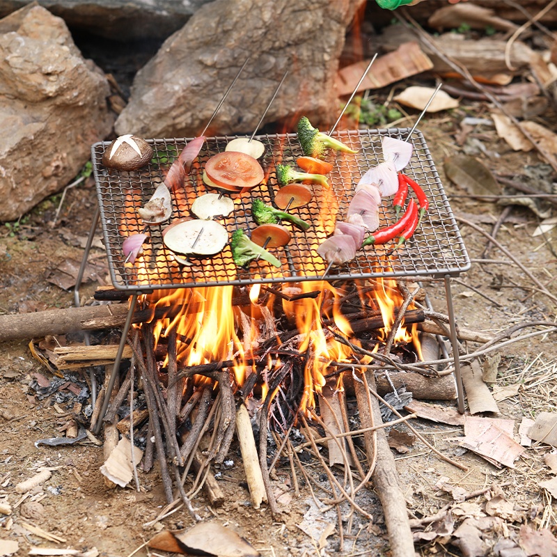 Titan-Holzkohlegrill, Grillnetz, Camping, Outdoor-Grillnetz, Camping, Wandern, Titanplatte, Titangeflecht