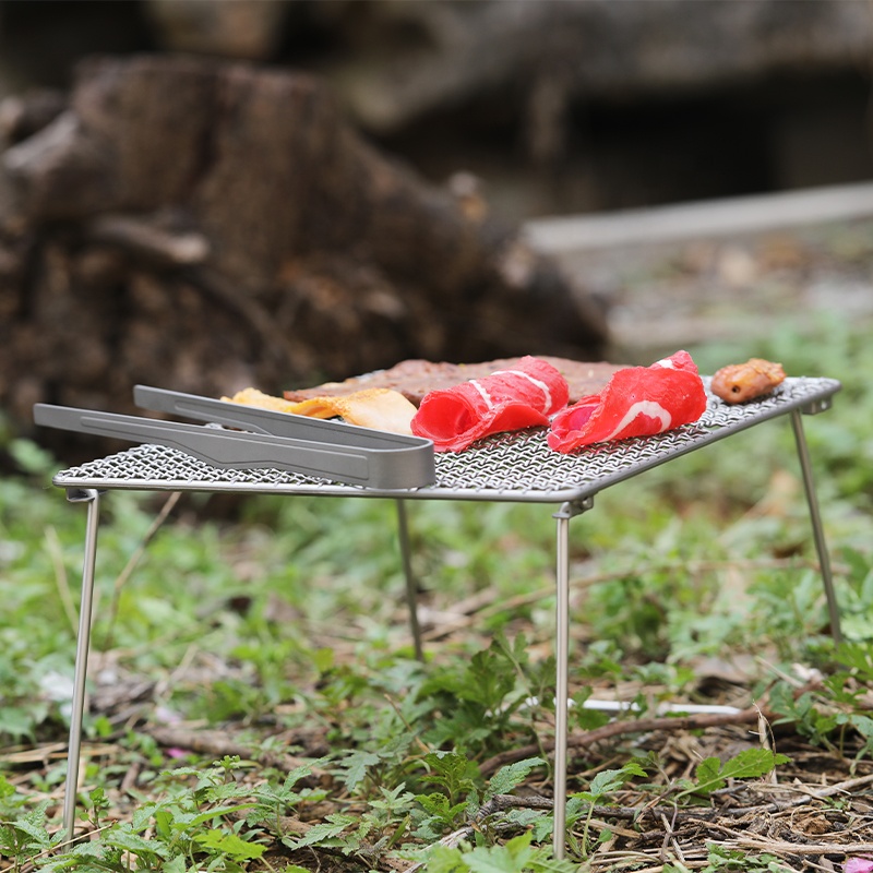 Titan-Holzkohlegrill, Grillnetz, Camping, Outdoor-Grillnetz, Camping, Wandern, Titanplatte, Titangeflecht