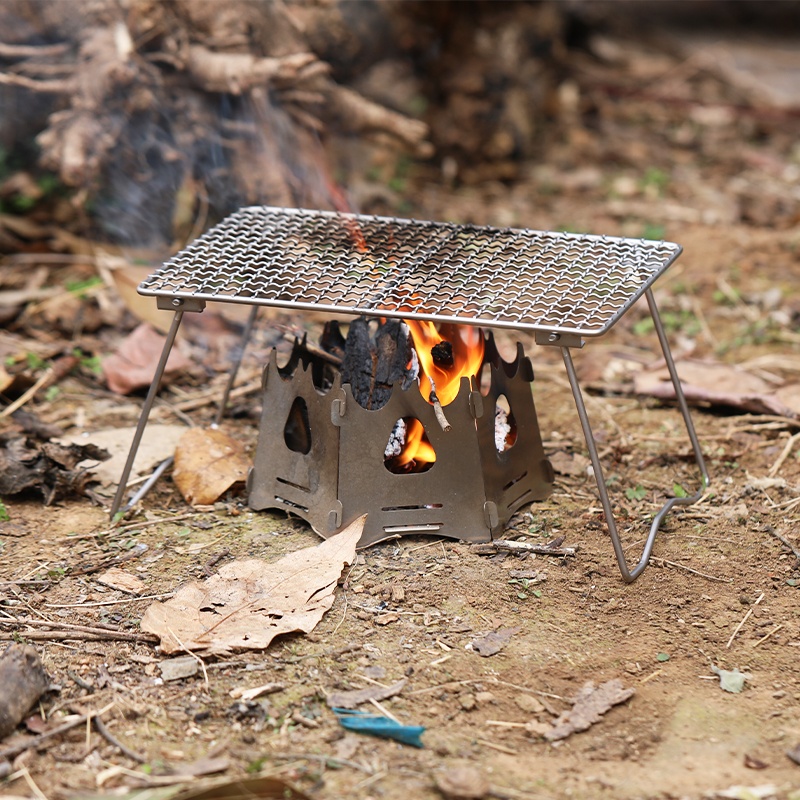Titan-Holzkohlegrill, Grillnetz, Camping, Outdoor-Grillnetz, Camping, Wandern, Titanplatte, Titangeflecht