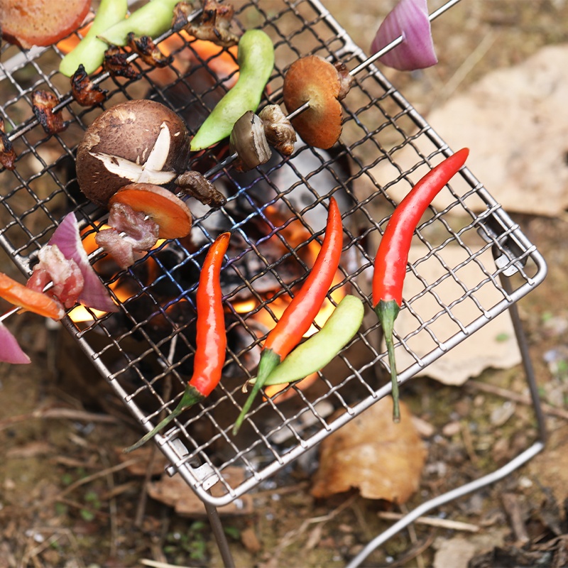 Titan-Holzkohlegrill, Grillnetz, Camping, Outdoor-Grillnetz, Camping, Wandern, Titanplatte, Titangeflecht