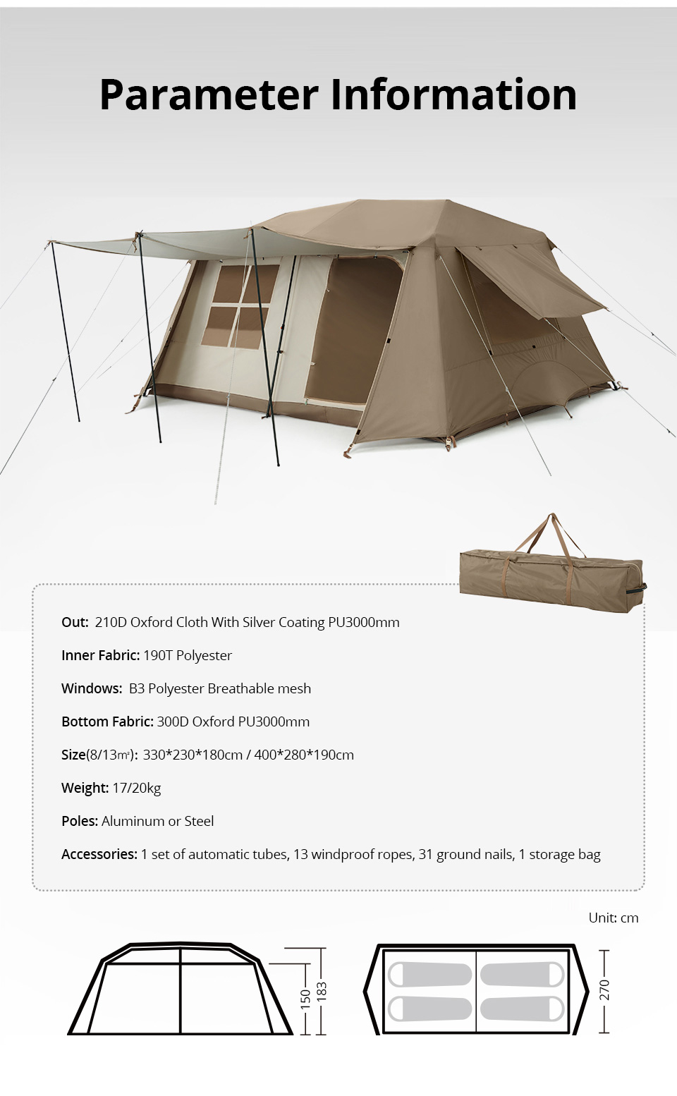 8/13㎡ Doppelschichtiges Hauskabinen-Campingzelt