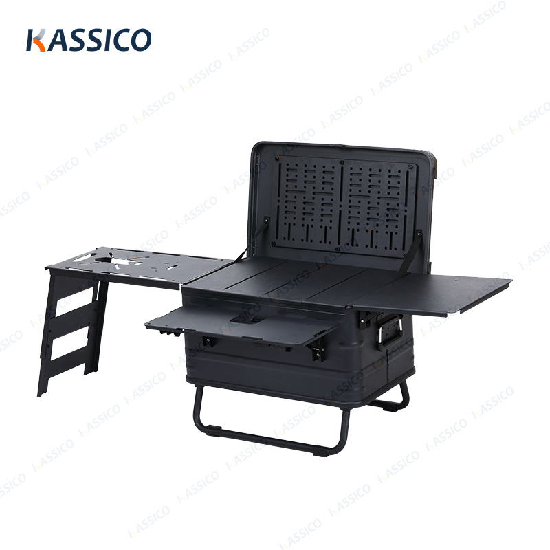 50L Camping-Küchenbox aus Aluminium mit Klapptisch und Seitenwand
