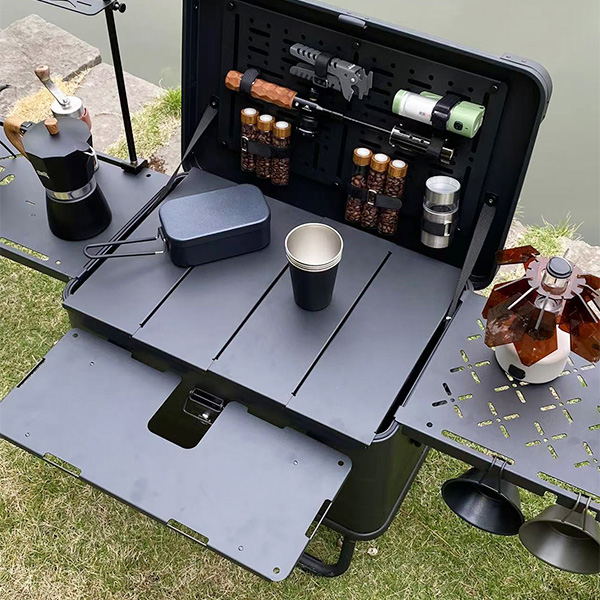 50L Camping-Küchenbox aus Aluminium mit Klapptisch und Seitenwand