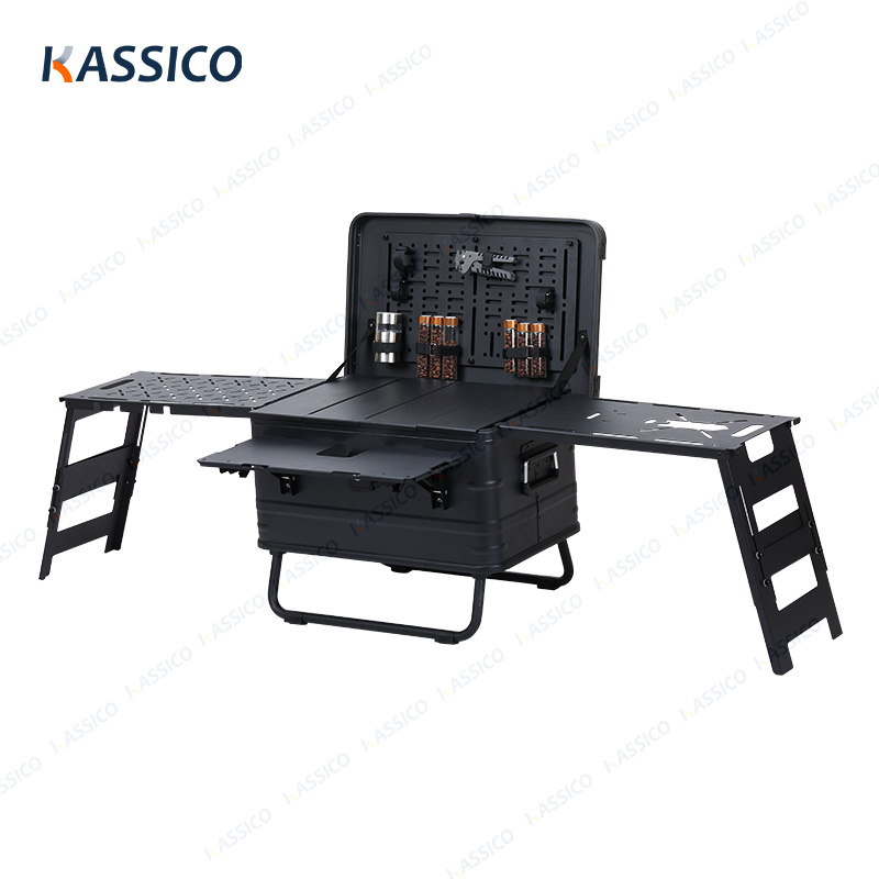 50L Camping-Küchenbox aus Aluminium mit Klapptisch und Seitenwand