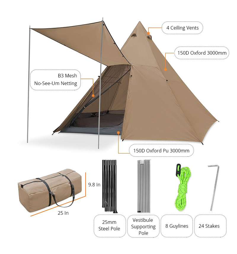 Outdoor-Camping-Pyramiden-Tipi-Zelte mit Unterstand