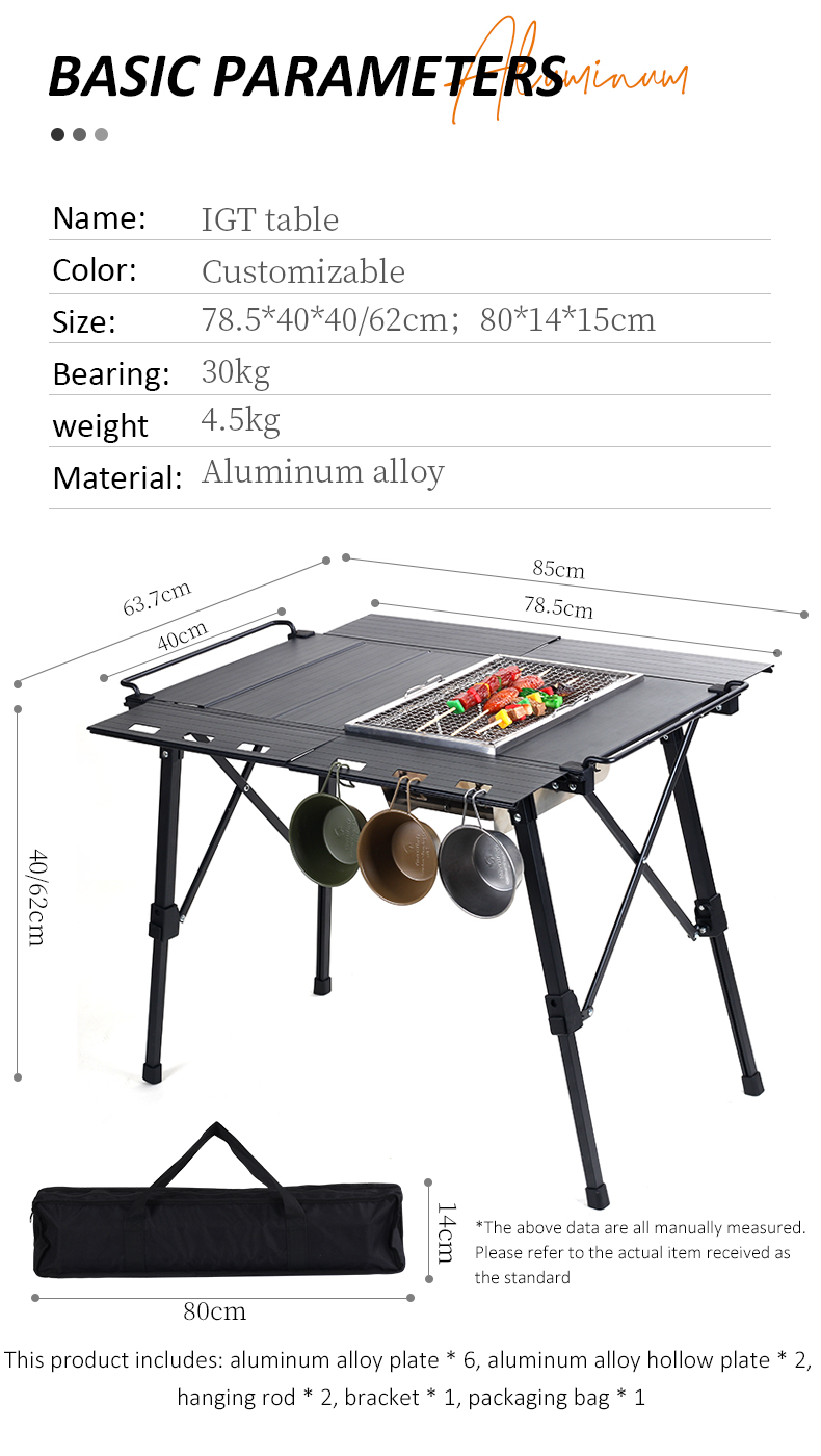 Multi-Kombinations-IGT-Tisch aus Aluminium für Camping und Grillpicknicks